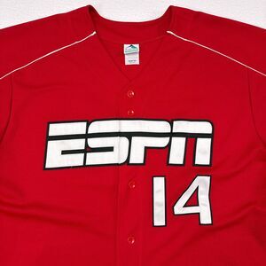 ESPN‎ Baseball Jersey 2XL Red Sports TV Augusta Sportswear Stitched Button Front
